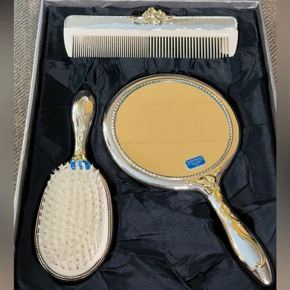 NWT Oneida Elegant ROPES & BOWS Silverplate 3pc dresser Grooming Accessories Set - Picture 3 of 12